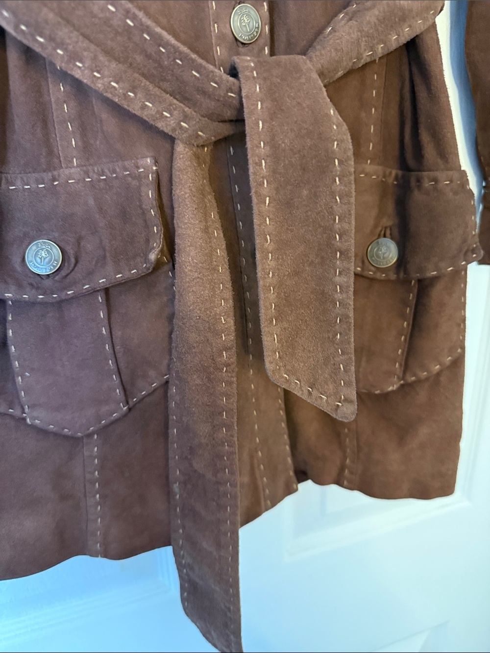 Vintage Lilly Pulitzer Brown Lamb Suede Belted Safari Jacket Coat Small - Picture 5 of 13
